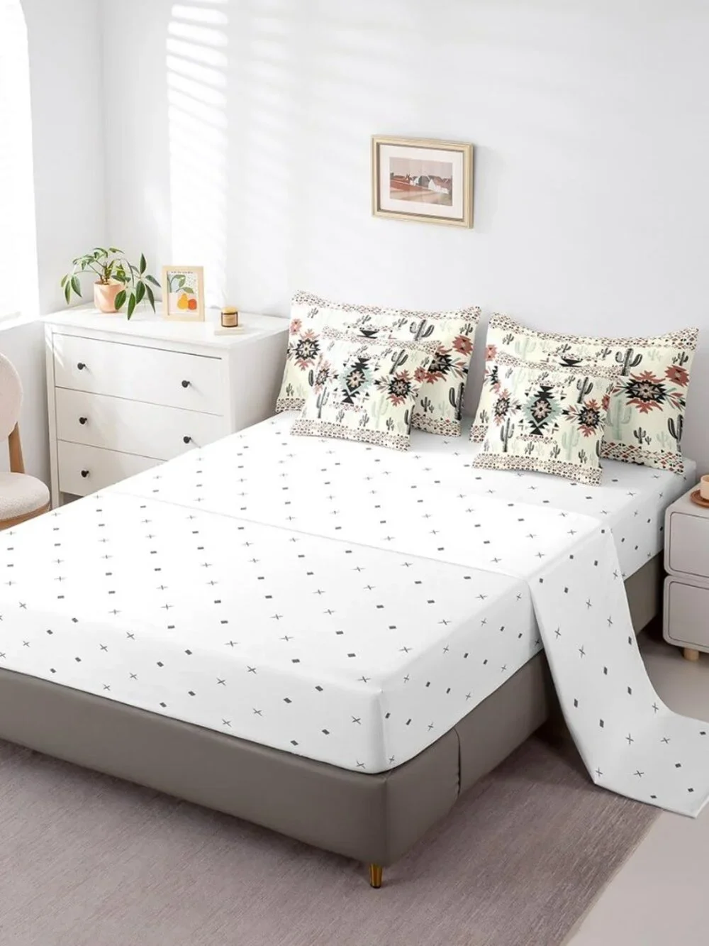 Khaki Southwestern Aztec 7 Pieces Bedding Set Kids Geometric Vintage Comforter S